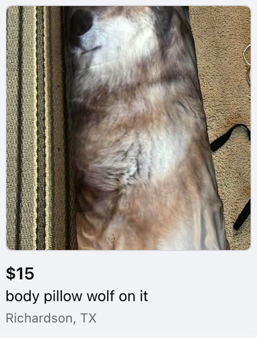 wolf pillow listing
