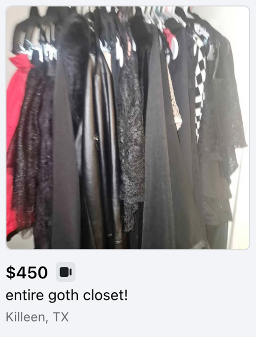 goth closet listing