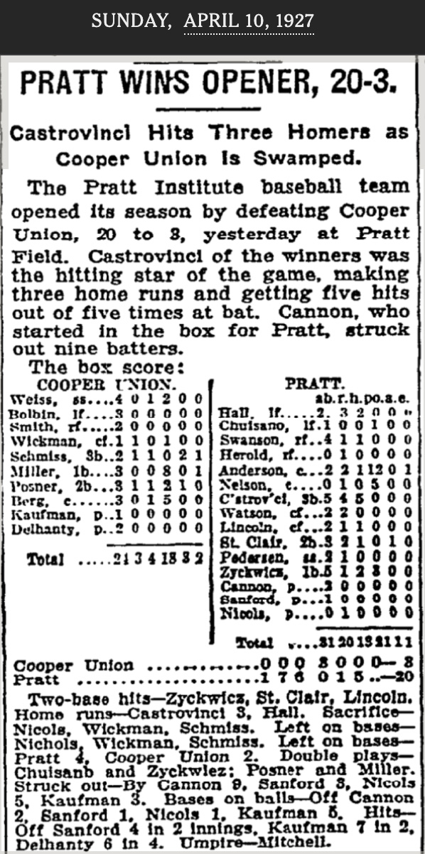 Pratt Baseball news clipping from 1927